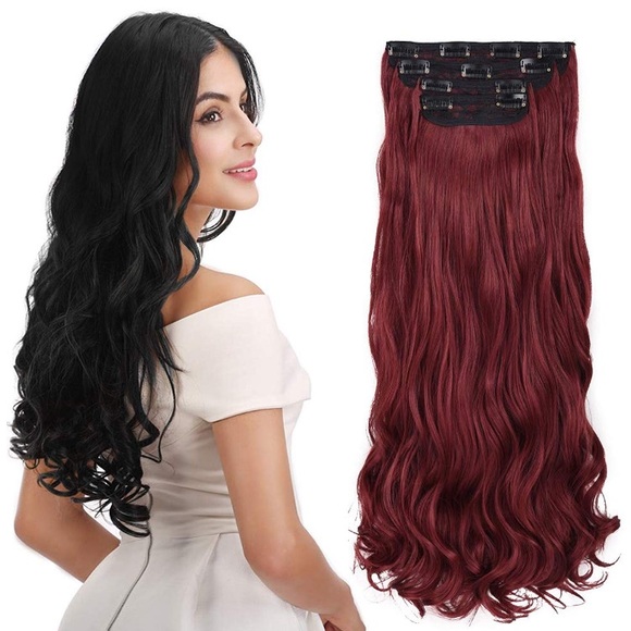 24” CURLY WINE RED 280 GRAMS 4 PEICE CLIP INS NWT - Picture 4 of 8
